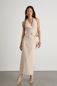 Virginia Beige Low-Rise Midi Skirt 1