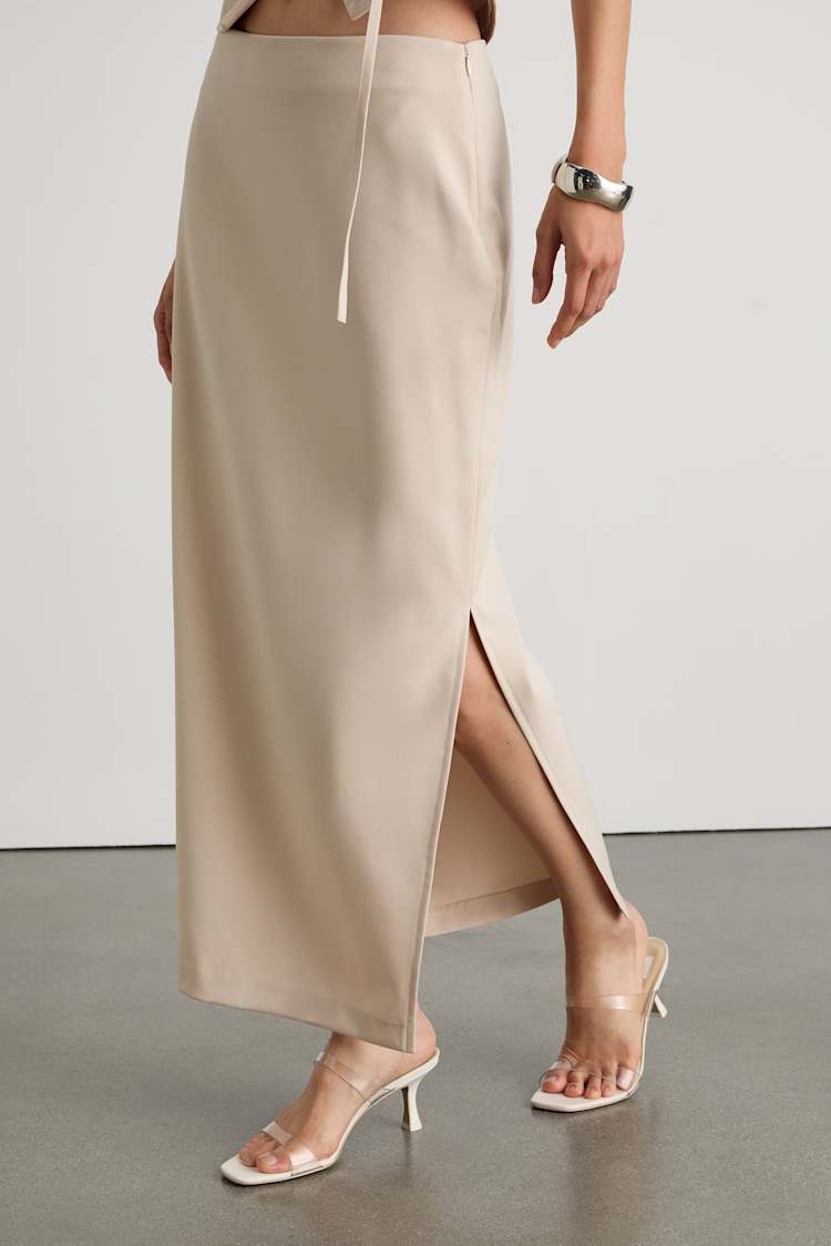 Virginia Beige Low-Rise Midi Skirt