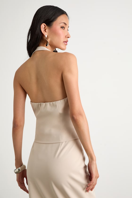 Lulus Virginia Beige Halter Belted Vest Top In Neutral