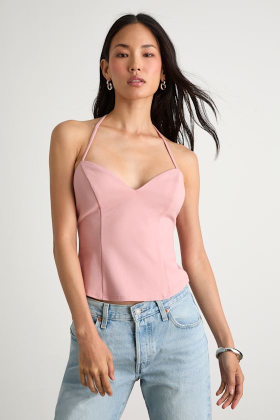 Renan Light Pink Halter Neck Top 1