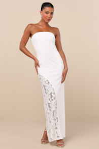 Irresistible Attitude White Strapless Lace Column Maxi Dress 2