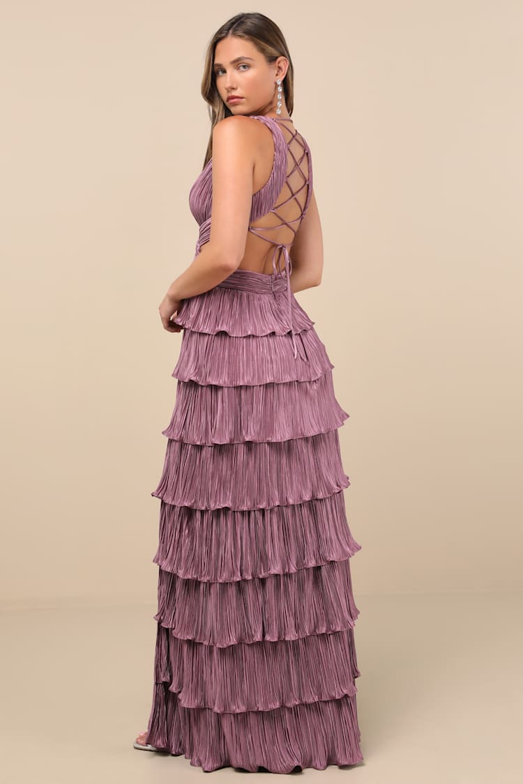 fitted lace wedding dress Lace Bodice Chiffon Maxi Bridesmaid Dress, Dark Purple – Jolie Moi Retail main image 1