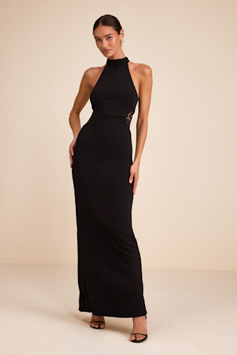 Vira Black Mock Neck Lace Cutout Maxi Dress 5