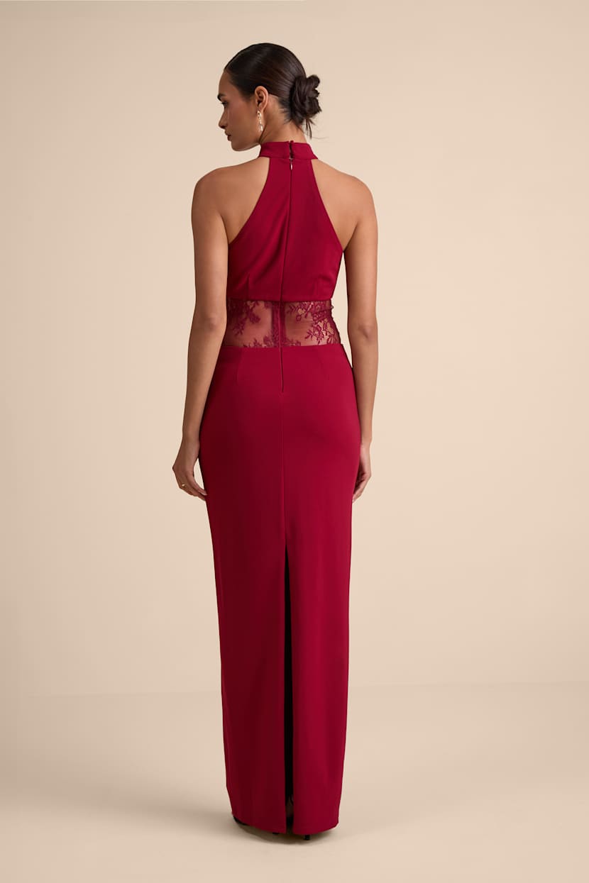 Red Mock Neck Maxi - Red Lace Cutout Maxi - Column Maxi Dress - Lulus