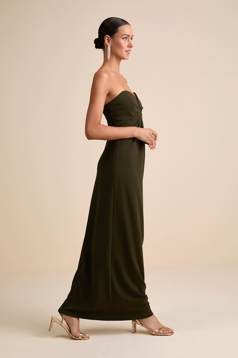 Lulus | Green Thula Dark Olive Cutout U-Bar Column Maxi Dress | Womens | Medium (Available in S, L, Xl) | 100% Polyester