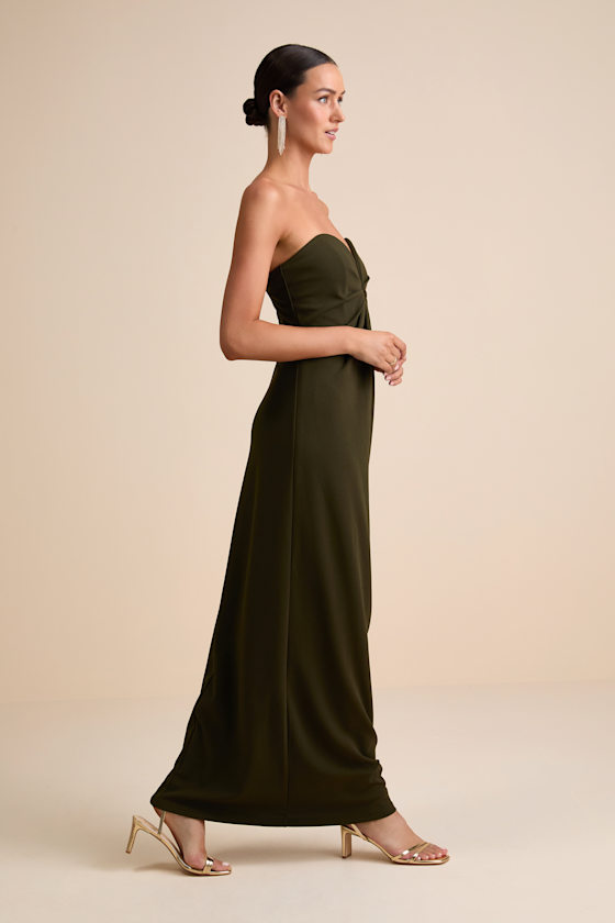 Thula Dark Olive Cutout U-Bar Column Maxi Dress 4