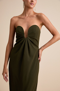 Thula Dark Olive Cutout U-Bar Column Maxi Dress 5