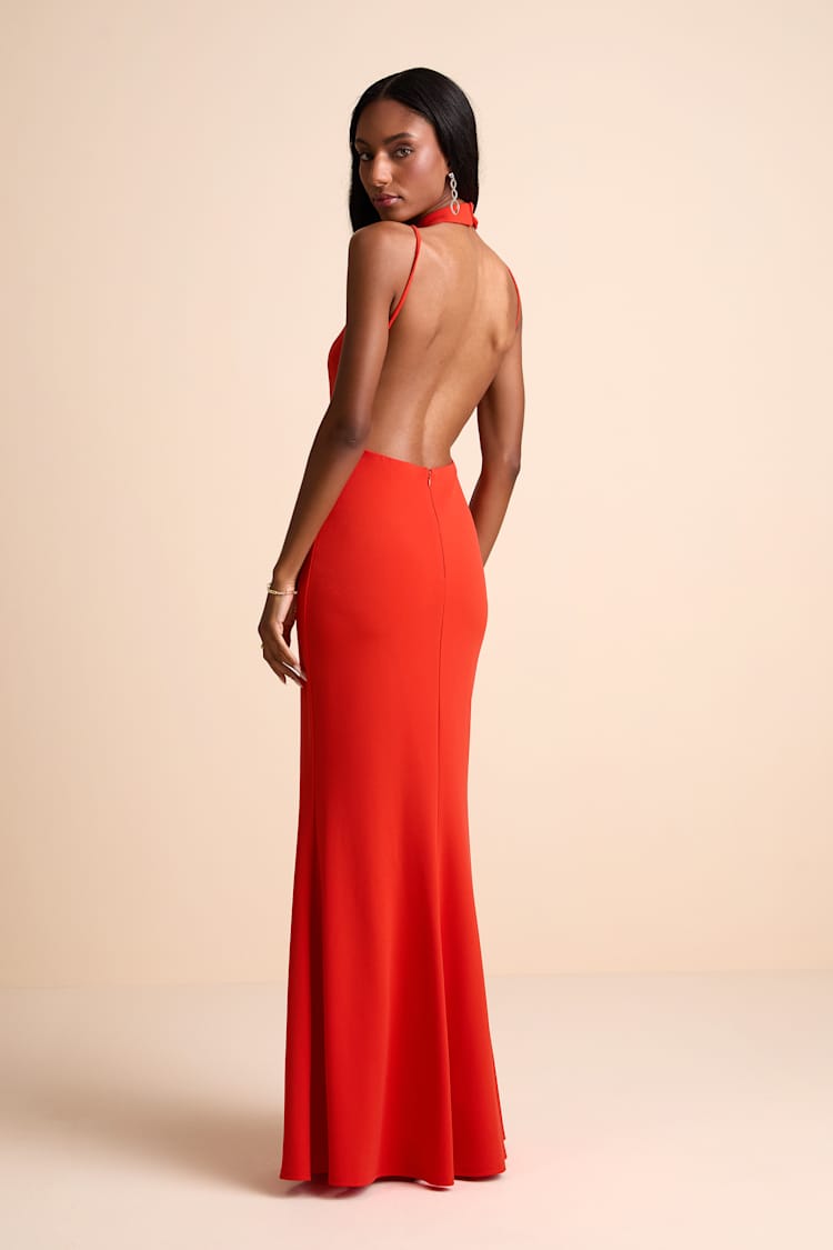open lace back dress Nerida Low Back Twist Maxi Dress Orange