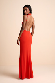 Damaris Bright Orange Mock Neck Backless Maxi Dress 3