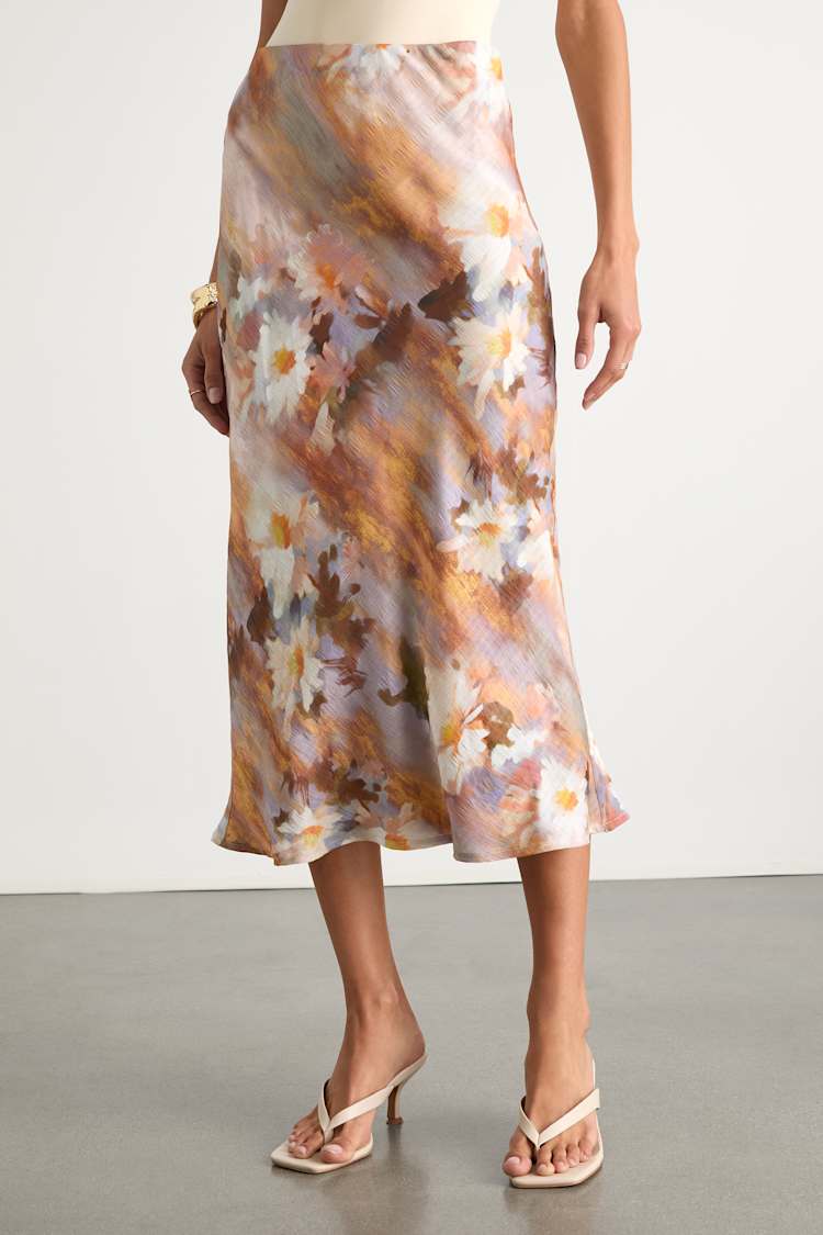 Shalia Multi Abstract Floral Midi Skirt