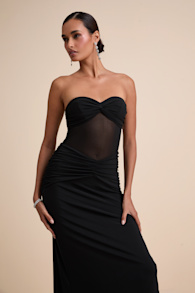 Ursella Black Mesh Strapless Maxi Dress 1