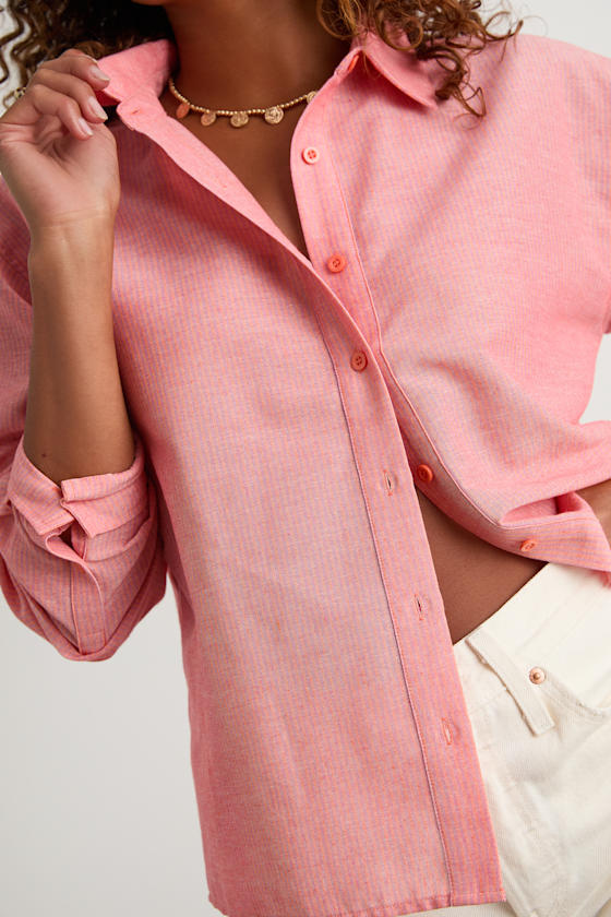 Pink Striped Collared Shirt - Button-Up Collared Shirt - Chic Top - Image 2