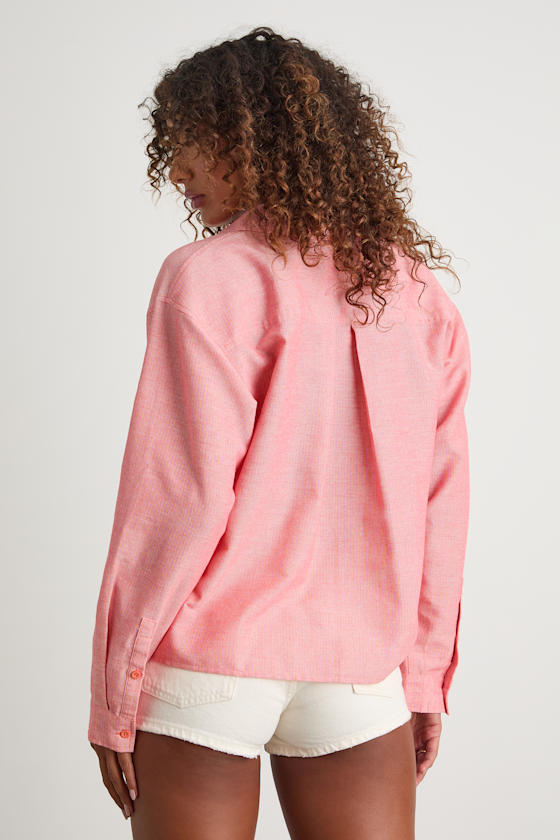 Pink Striped Collared Shirt - Button-Up Collared Shirt - Chic Top - Image 3