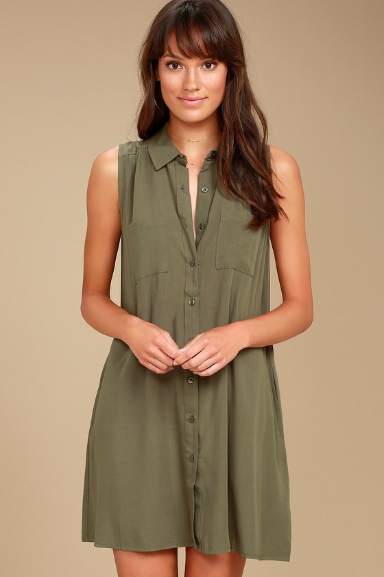 Olive green on sale sleeveless dress