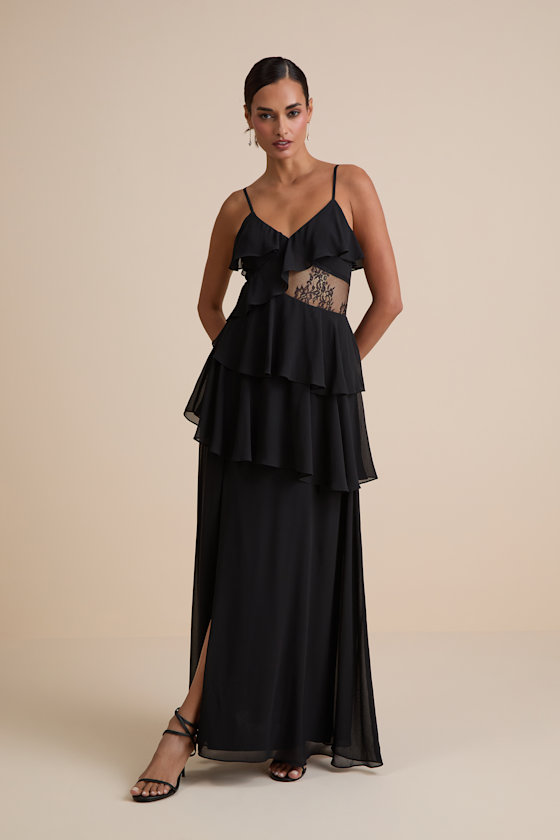 Dalena Black Ruffled Lace Maxi Dress 1
