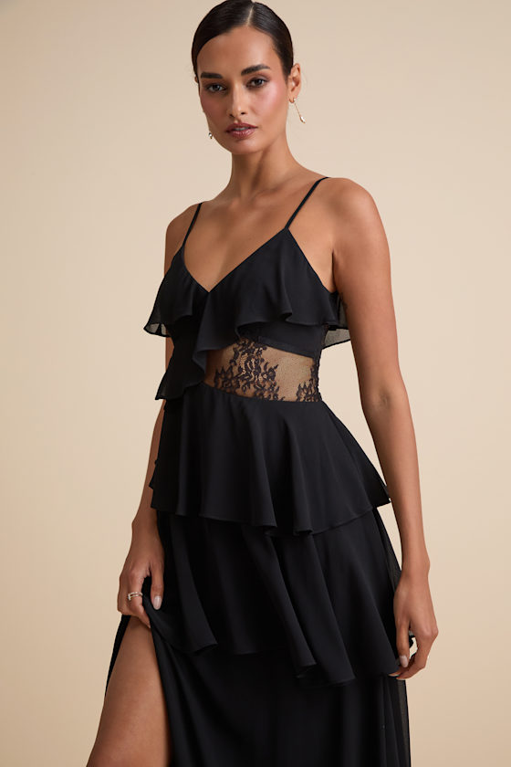 Dalena Black Ruffled Lace Maxi Dress 2