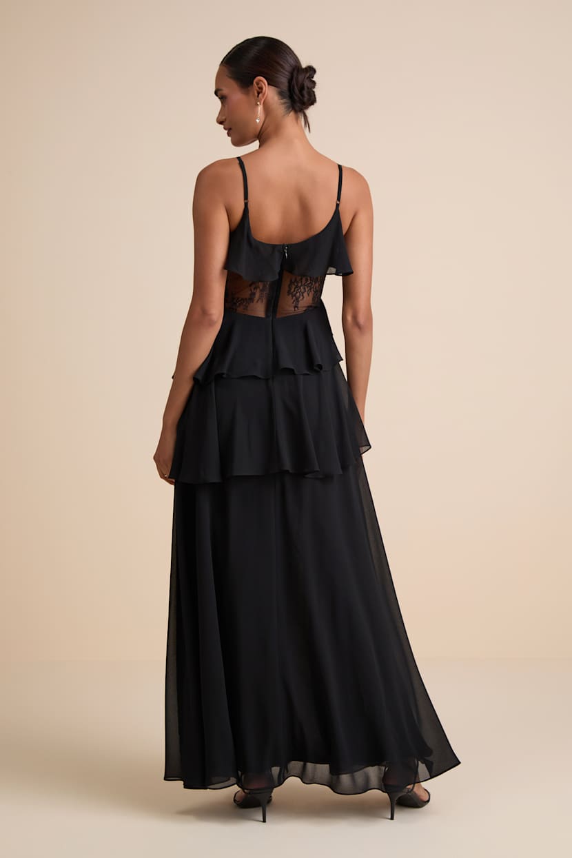 Lulus | Black Ruffled Lace Maxi Dress | Womens | Small (Available in XS, M, L) | 100% Polyester