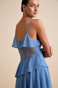 Dalena Dusty Blue Ruffled Lace Maxi Dress 1