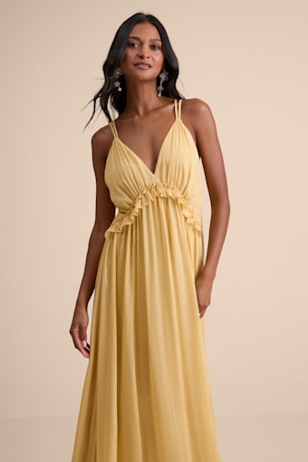 Massiel Yellow Lurex Ruffled Maxi Dress 1