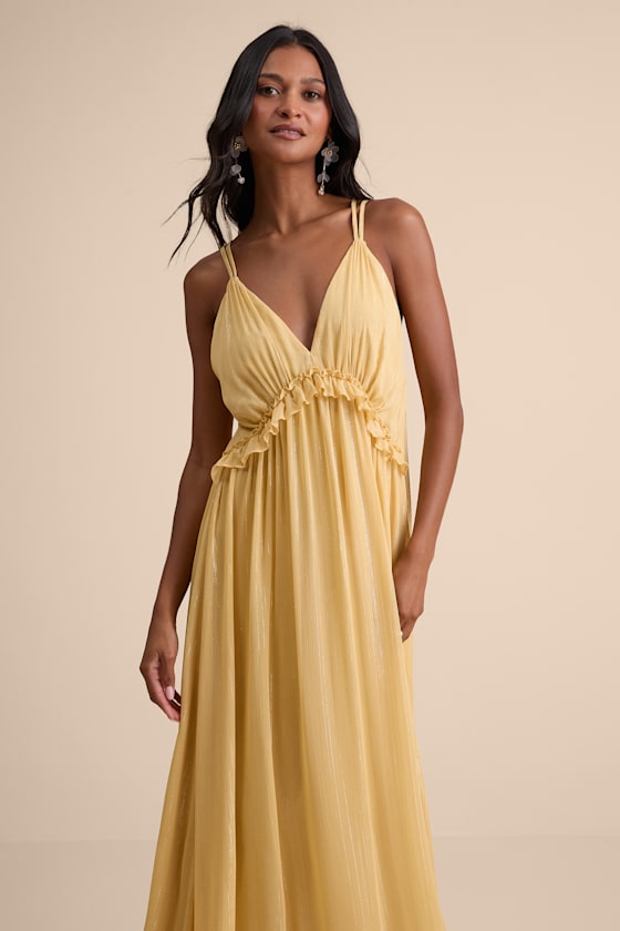 Massiel Yellow Lurex Ruffled Maxi Dress 1