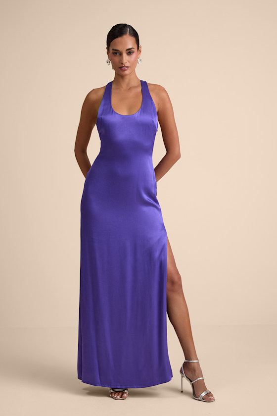 Organa Purple Satin Racerback Maxi Dress 1