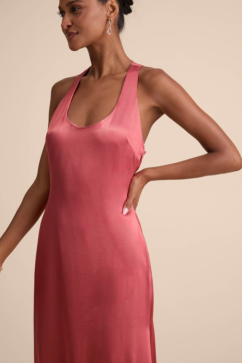 Organa Rusty Rose Satin Racerback Maxi Dress