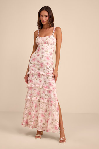 Remiette Cream Floral Ruffled Empire Waist Maxi Dress 2