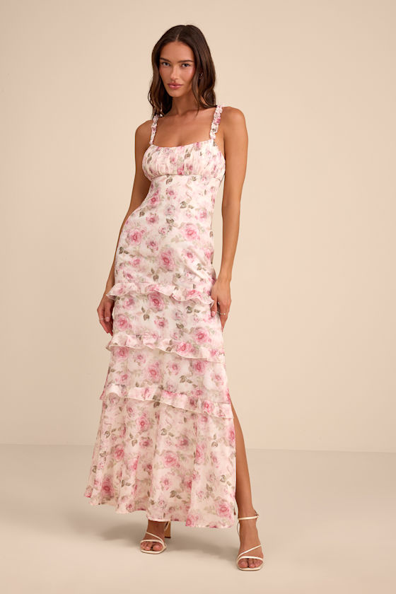 Remiette Cream Floral Ruffled Empire Waist Maxi Dress 2