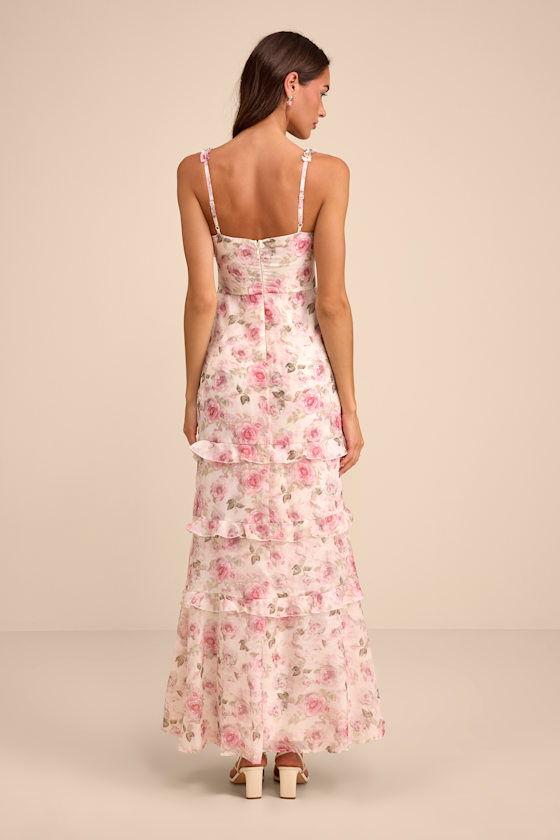 Cream Floral Dress - Empire Waist Maxi Dress - Ruffled Maxi Dress - Image 3