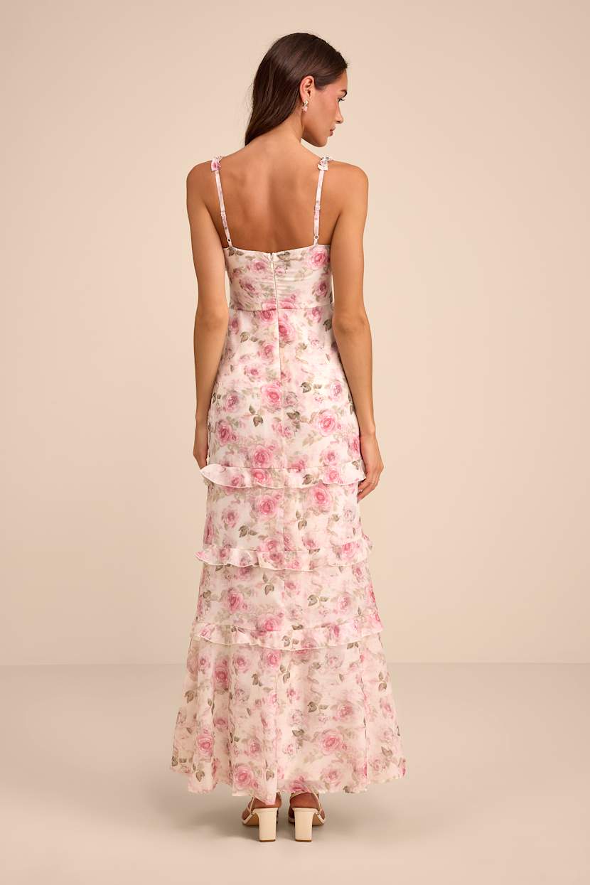 empire-waist tank maxi dress in floral Blue Floral V-Back Maxi Dress with Front Slit – Amarylis VIP Boutique main image 1