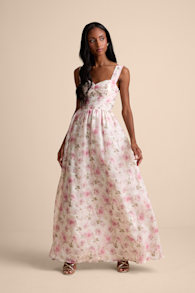 Evelise Cream Floral Sleeveless Maxi Dress 1