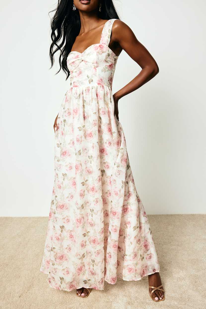 floral dress long The Inspiration Cream Floral Maxi Dress, Large - The Mint Julep Boutique