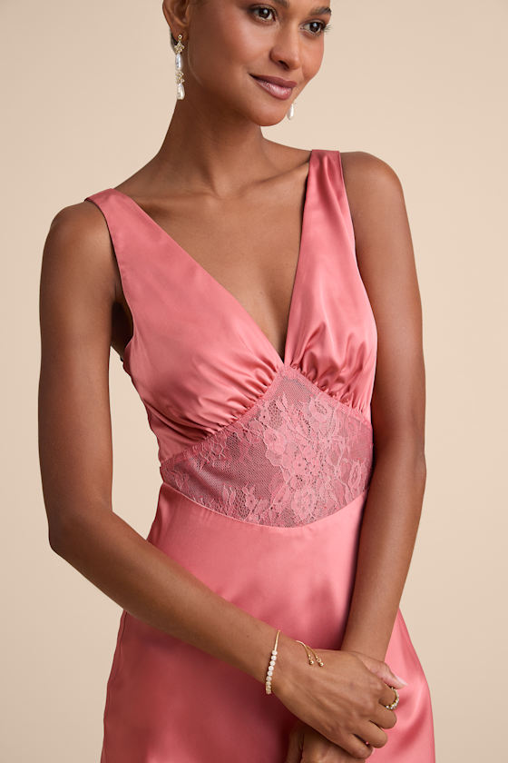 Toulouse Rusty Rose Satin Lace Maxi Dress 2