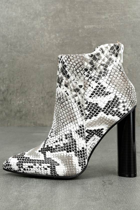 Scarlett Black and White Snake Print Ankle Booties 1