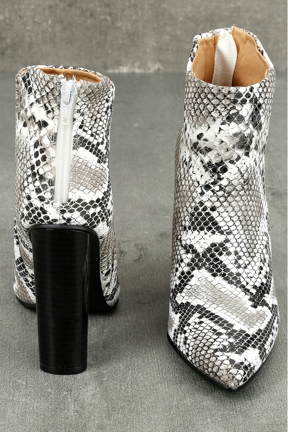 white booties snake skin