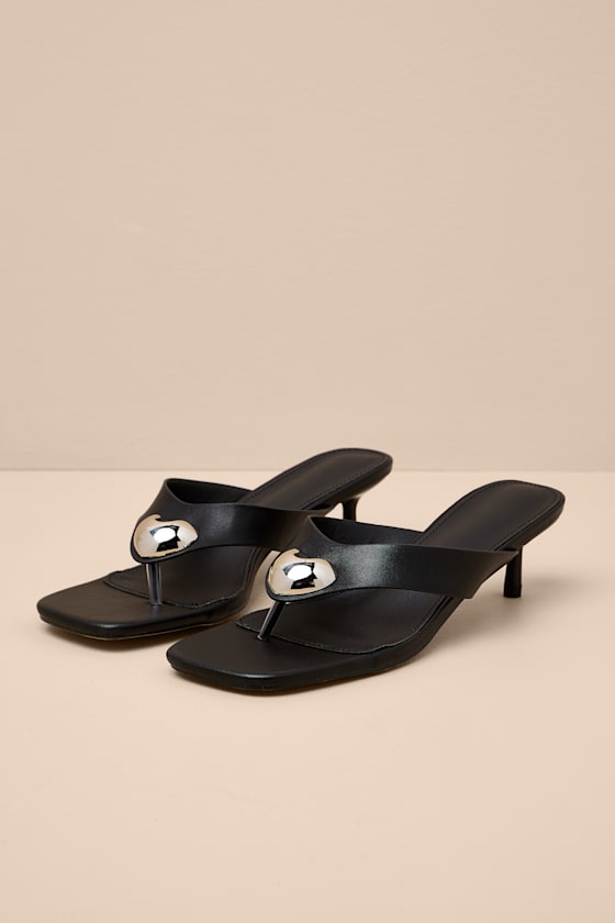 Janae Black High Heel Thong Slide Sandals 1
