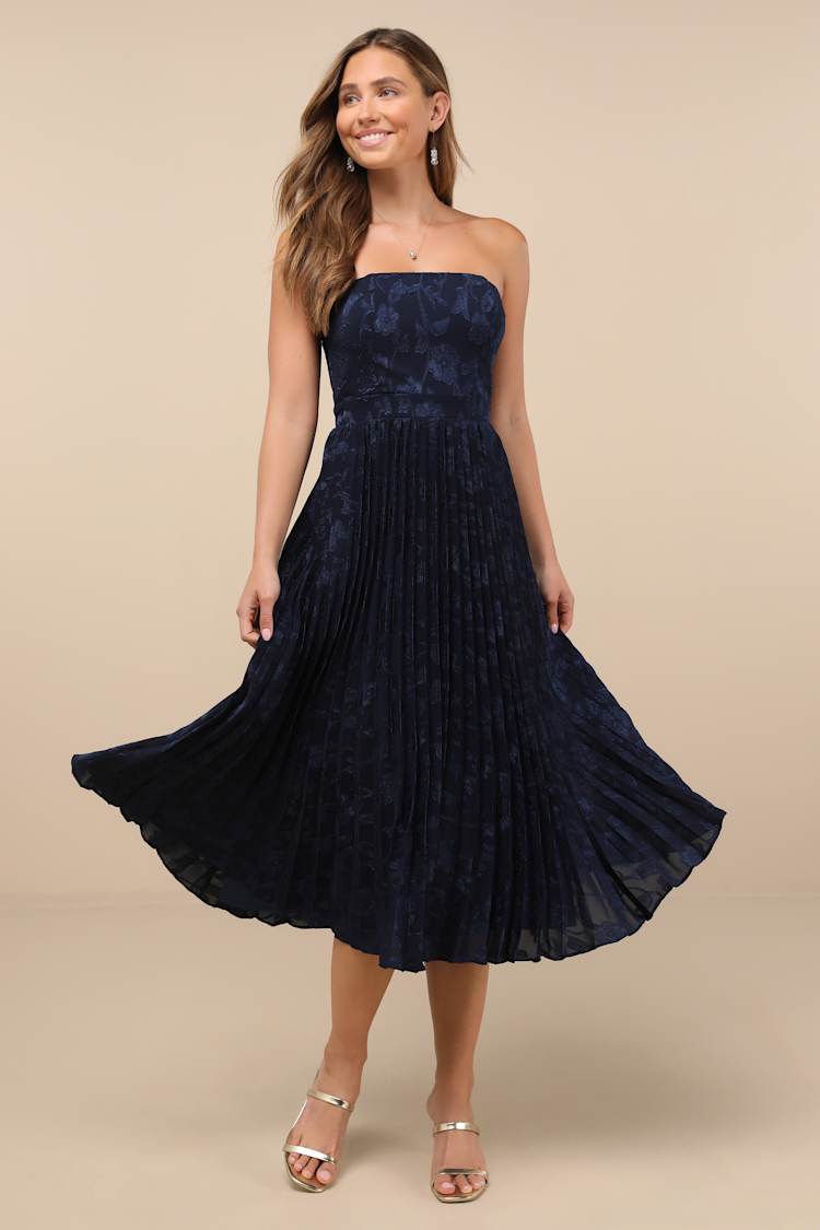 knee length dresses for ladies Lake Como Fitted Bodice Cami Strap Midi Dress Navy