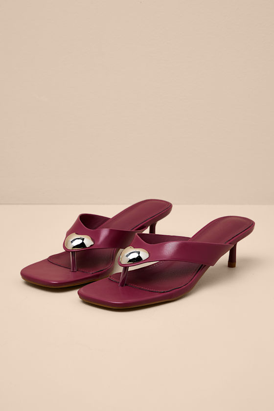 Janae Burgundy High Heel Thong Slide Sandals 1