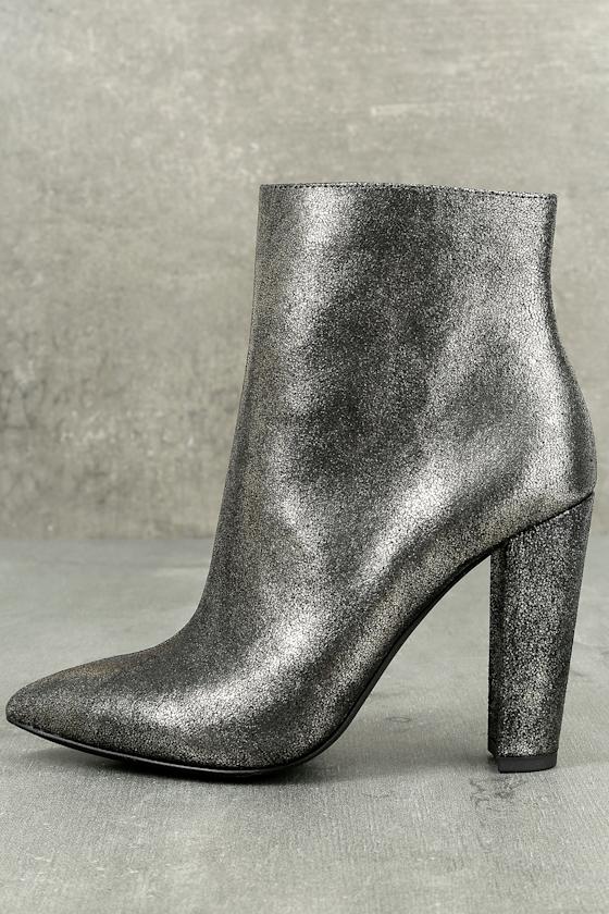 Jessica Simpson Teddi Black and Gunmetal Leather Ankle Booties 1