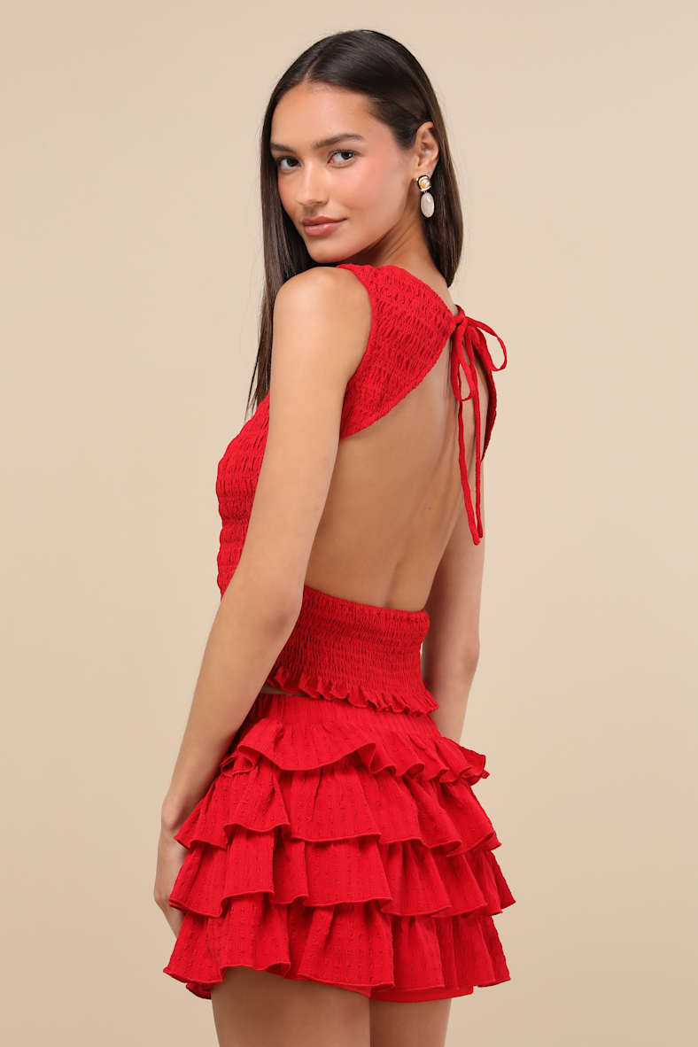 Izzy Red Smocked Tiered Two-Piece Mini Dress
