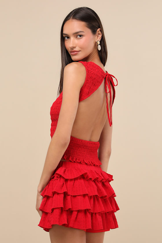 Izzy Red Smocked Tiered Two-Piece Mini Dress 2