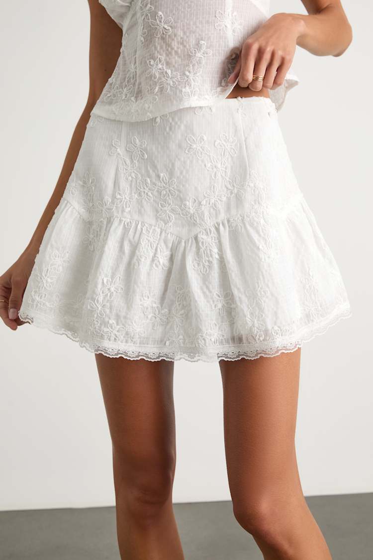 Lulus | Ivory Embroidered Mini Skirt | Womens | X-Large | 100% Polyester