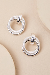 Bold Glow Silver Textured Interlocking Hoop Earrings 2