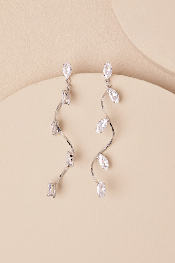 Tenderly Twining Silver Rhinestone Twisted Leaf Drop Earrings 2