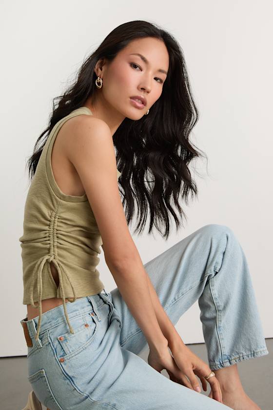 Image of Anika Sage Burnout Ruched Tank Top