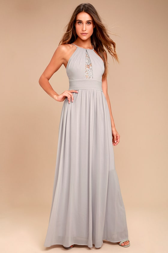 Stunning Maxi Dress - Grey Dress - Lace Insert Dress - Lulus