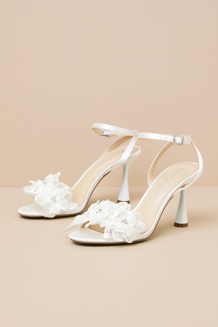 SB-Cali Ivory Sequin Applique Ankle Strap High Heel Sandals