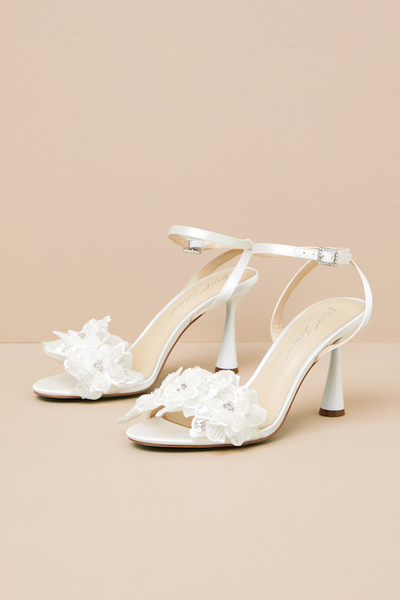 SB-Cali Ivory Sequin Applique Ankle Strap High Heel Sandals 2