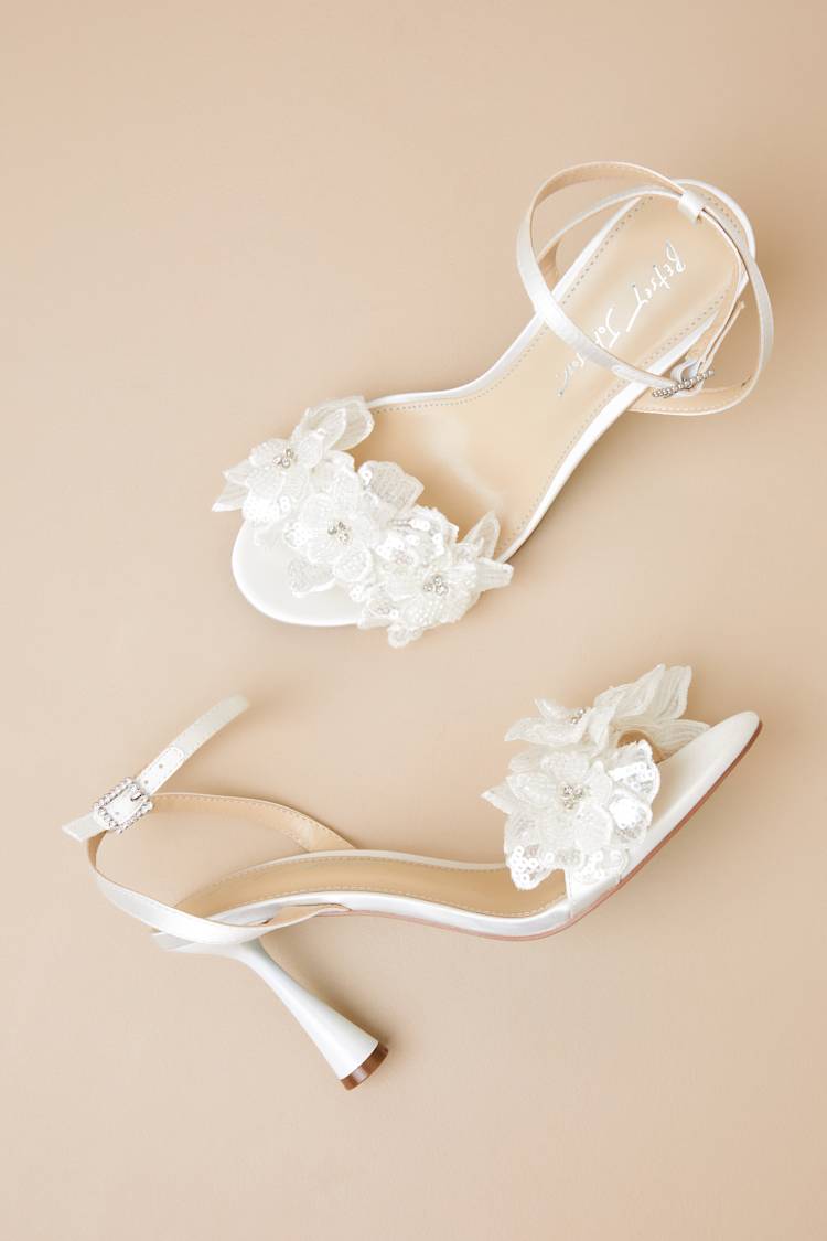 SB-Cali Ivory Sequin Applique Ankle Strap High Heel Sandals