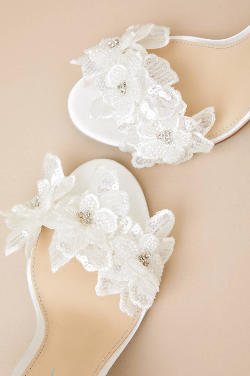 SB-Cali Ivory Sequin Applique Ankle Strap High Heel Sandals